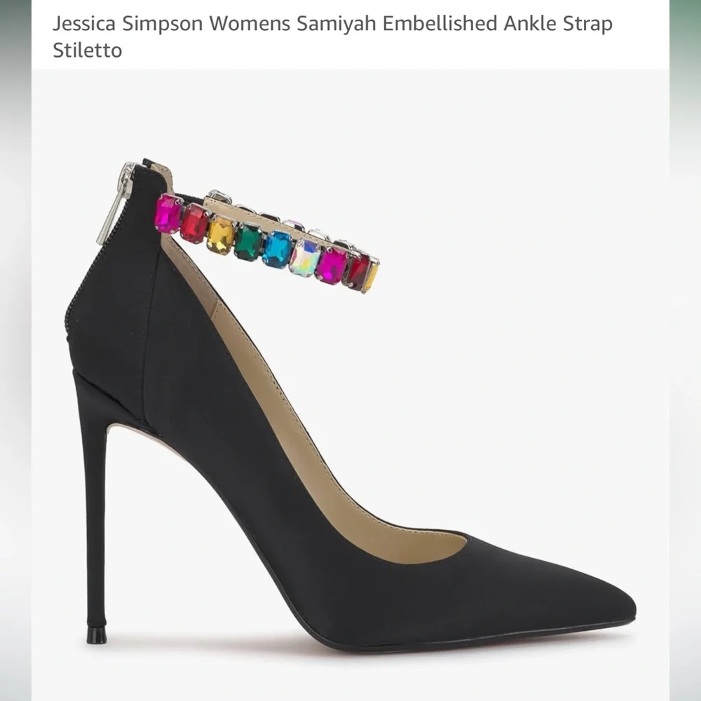 Jessica Simpson Black Heels with Vibrant Gem Strap - Picture 3 of 7